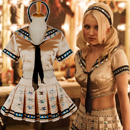 Baby Doll Cosplay Costume – Sucker Punch Satin Schoolgirl Outfit with Rhinestones [G754]