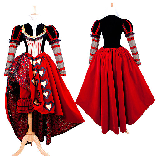 Red Queen Alice in Wonderland Velvet Cosplay Costume with Bloomers [G1400]