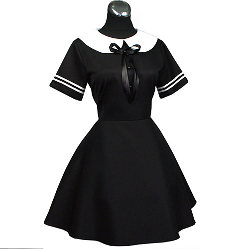 Black Cotton Sailor School Uniform Dress with White Collar [G036]