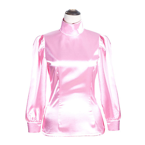 Fondcosplay Handmade Lockable Sissy Maid Blouse Pink Satin Crossdressing Outfit [G4006]