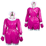 Fondcosplay Lockable Pink Thin PVC Sissy Maid Crossdressing Romper with Headpiece [G3797]