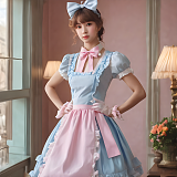 Custom fondcosplay Satin Lockable Sissy Maid Dress – Blue and Pink Frilly Cosplay Outfit [G4072]