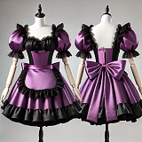 fondcosplay Custom Handmade Lockable Purple Satin Sissy Maid Dress with Black Lace and Bow [G4076]