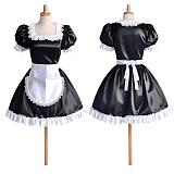 fondcosplay Custom Handmade Lockable Black & White Satin Sissy Maid Dress with Lace Apron [G4080]
