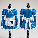 fondcosplay Custom Handmade Lockable Blue & White Heavy PVC Sissy Maid Dress with Heart Apron [G4082]