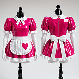 fondcosplay Custom Handmade Lockable Hot Pink & White Heavy PVC Sissy Maid Dress with Heart Apron [G4081]