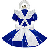 Custom Lockable Heavy Blue & White PVC Sissy Maid Dress with Apron and Headpiece [G312]