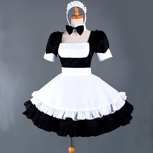 Handmade Black & White Sissy Maid Cosplay Dress with Lace-Up Back [G861]