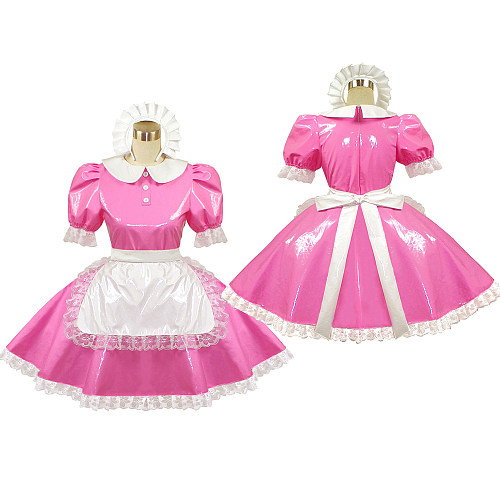 Handmade Lockable Pink PVC Sissy Maid Dress – Fetish Lolita Cosplay Costume Custom Made [G415]