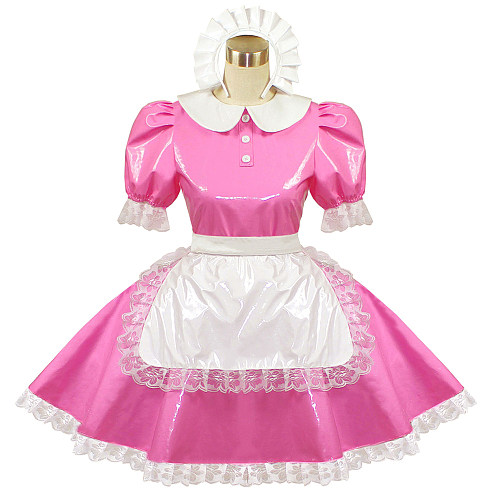 Handmade Lockable Pink PVC Sissy Maid Dress – Fetish Lolita Cosplay Costume Custom Made [G415]