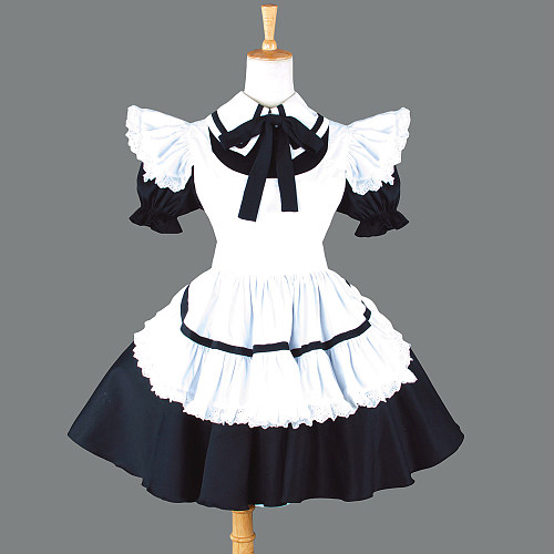 Lockable Short Cotton Sissy Maid Dress with Ruffled Apron – Handmade Crossdressing Outfit [CK432]