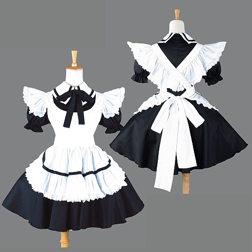 Lockable Short Cotton Sissy Maid Dress with Ruffled Apron – Handmade Crossdressing Outfit [CK432]