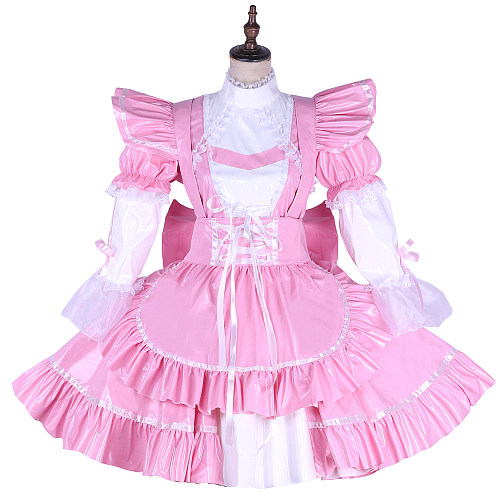 Lockable Pink PVC Sissy Maid Dress – Custom Handmade Frilly Cosplay Costume [G1650]