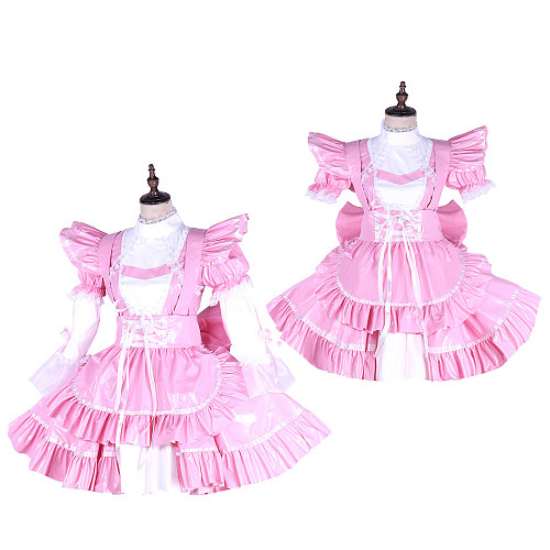 Lockable Pink PVC Sissy Maid Dress – Custom Handmade Frilly Cosplay Costume [G1650]