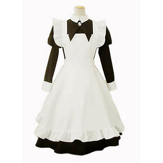 Black and White Long Sleeve Cotton Lockable Sissy Maid Dress [CK013]