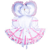Fondcosplay Lockable White & Pink Satin Sissy Dress with Heart Hood & Romper Panties [G3759]