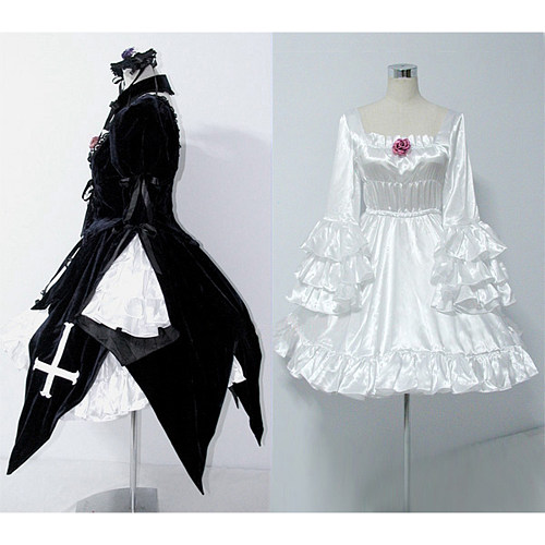Rozen Maiden Suigintou Black & White Velvet Gothic Cosplay Dress [CK023]