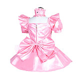 fondcosplay Handmade Lockable Pink Faux Leather Sissy Maid Dress with Corset & Puff Sleeves [G3997]