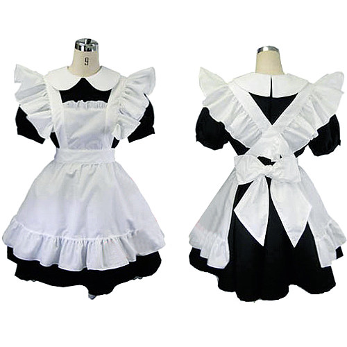 Black and White Cotton Lockable Classic Sissy Maid Dress with Apron [CK005]
