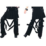 Visual Kei Gothic Black Cotton Pants with Pleated Skirt and Bondage Straps [CK163]