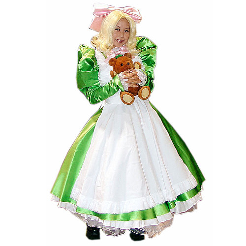 Green Satin Lockable Sissy Maid Dress with Apron [CK091]