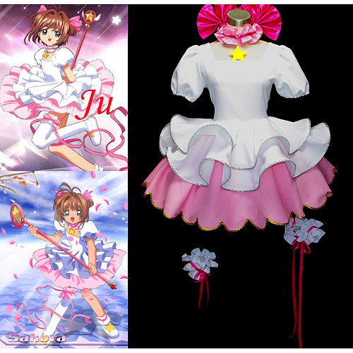 Cardcaptor Sakura Flying Battle Cotton Cosplay Dress Set – Pink & White [CK045]