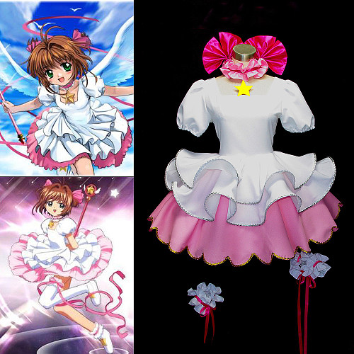 Cardcaptor Sakura Flying Battle Cotton Cosplay Dress Set – Pink & White [CK045]