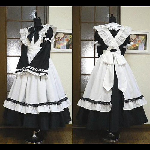 Black and White Cotton Sissy Maid Long Dress – Lockable Handmade Crossdressing Costume [CK170]