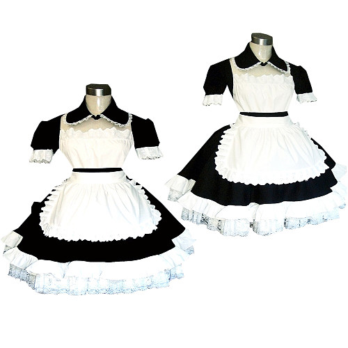 Black and White Cotton Sissy Maid Short Dress – Lockable Handmade Crossdressing Costume [CK183]