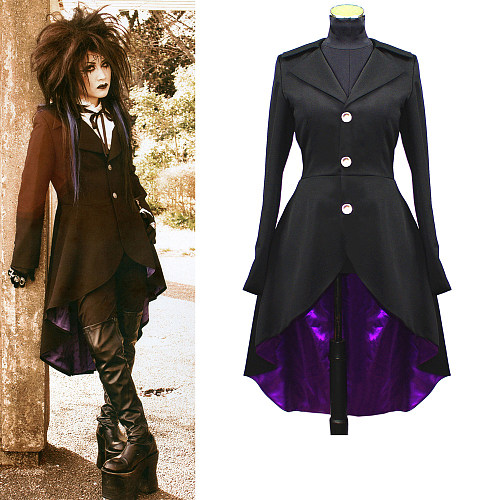 Visual Kei Gothic Tailcoat in Black Suit Fabric with Purple Lining [CK173]