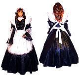 Lockable Long Black Satin Sissy Maid Dress with White Apron – Handmade Crossdressing Costume [CK807]