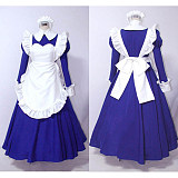 Lockable Long Cotton Royal Blue Sissy Maid Dress with Apron – Handmade Crossdressing Costume [CK516]