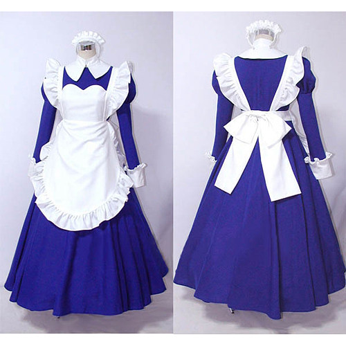 Lockable Long Cotton Royal Blue Sissy Maid Dress with Apron – Handmade Crossdressing Costume [CK516]