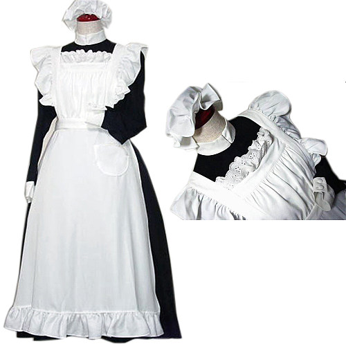 Lockable Long Cotton French Sissy Maid Dress with White Apron – Handmade Classic Costume [CK813]