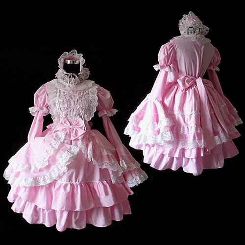 Pink Cotton Lolita-Style Sissy Dress with Ruffles and Lace – Handmade Crossdressing Outfit [CK1204]