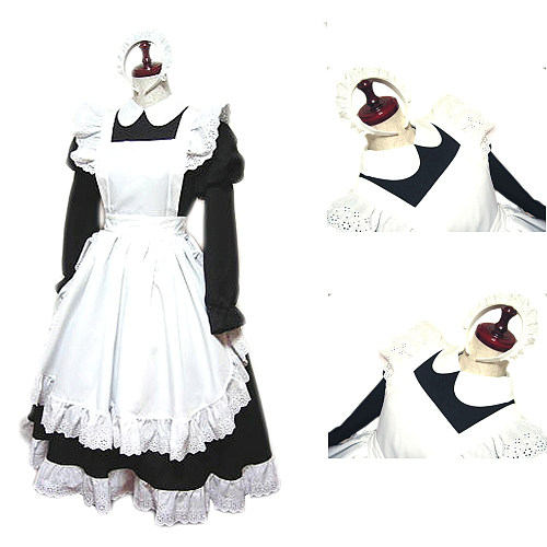Lockable Long Cotton Classic Sissy Maid Dress with White Eyelet Lace Apron – Handmade Crossdressing Costume [CK761]