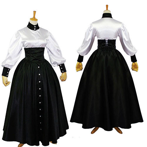 Black and White Satin Sissy Blouse and Skirt Set with Ruffles – Handmade Crossdressing Costume [G632]