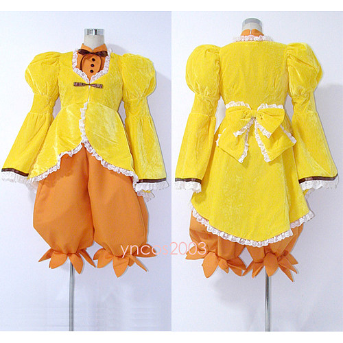 Kanaria Yellow Velvet Cosplay Dress with Orange Bloomers from Rozen Maiden [CK777]