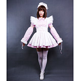 Lockable Pink and White Cotton Sissy Maid Dress with Ruffled Apron – Handmade Lolita Crossdressing Costume [CK811]