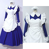 Lockable Long Cotton Royal Blue Sissy Maid Dress with Apron – Handmade Crossdressing Costume [CK516]
