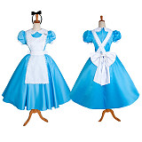 Sissy Maid Dress in Blue Satin with Apron and Bow [CK370]