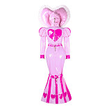 fondcosplay Lockable Heavy PVC Pink Sissy Dress with Heart Hood and Mermaid Skirt – Extreme Crossdressing Costume [G2339]