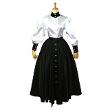 Black and White Satin Sissy Blouse and Skirt Set with Ruffles – Handmade Crossdressing Costume [G632]