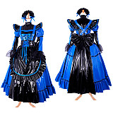 Lockable Thin PVC Victorian Sissy Maid Dress in Black and Blue – Glossy Crossdressing Costume [CK791]