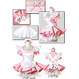 Lockable Pink and White Cotton Sissy Maid Dress with Apron – Handmade Lolita Crossdressing Costume [CK903]