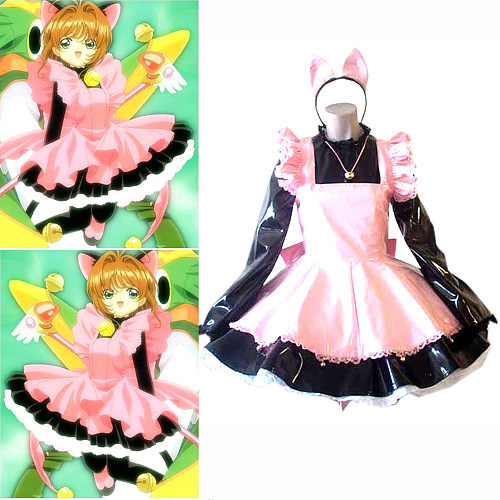 Cardcaptor Sakura Cat Ear PVC Cosplay Sissy Maid Dress in Pink and Black [CK944]