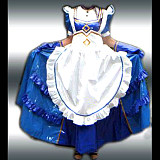 Lockable Royal Blue and White Thin PVC Sissy Maid Dress with Apron and Long Train – Handmade Glossy Crossdressing Costume [CK939]