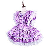 Lavender Satin Ruffled Sissy Maid Dress with Lockable Design [G1570]