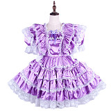 Lavender Satin Ruffled Sissy Maid Dress with Lockable Design [G1570]