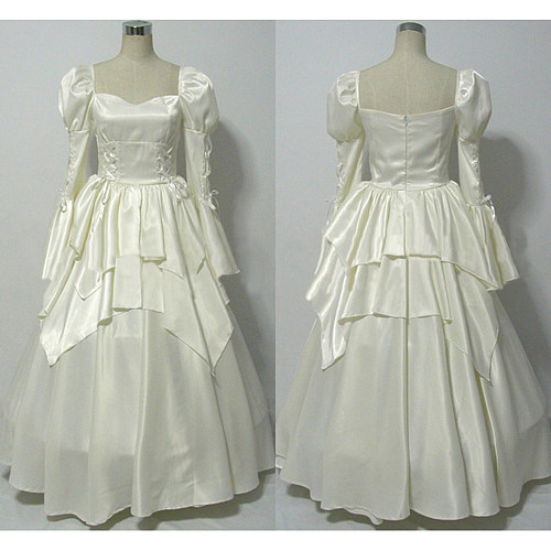 Rozen Maiden White Satin Gothic Lolita Doll Dress with Puff Sleeves [CK833]